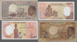 Gabon: Banque des États de l'Afrique Centrale - République Gabonaise, lot with 3 banknotes, 1974-1985, with 1000 Francs ND(1974-78) (P.3c, F/F- with t...