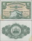 Gibraltar: Government of Gibraltar 1 Pound 1st May 1965, P.18a, great condition with strong paper and bright colors, vertically folded and larger stai...