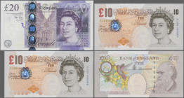 Great Britain: Bank of England, set with 3 banknotes series 2000 and 2006, comprising a consecutive pair 10 Pounds 2000 (P.390b, UNC) and 20 Pounds 20...