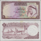 Kuwait: Kuwait Currency Board 1 Dinar L.1960, P.3, great original shape with a very soft vertical bend, yellow stains at upper margin and tiny spot le...