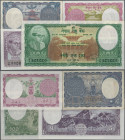Nepal: Government of Nepal and Nepal Rastra Bank, nice lot with 4 banknotes, 1 Mohru 1951 (P.1b, VF with staple holes), 1 Mohru 1960 (P.8, UNC), 5 Rup...