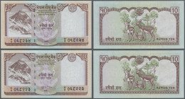 Nepal: Set of 2 notes 10 Rupees P. 61, one with missing signature and one with signature for comparison, both condition: UNC. (2 pcs)
 [differenzbest...