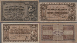 Netherlands Indies: De Javasche Bank, lot with 3 banknotes, 2x 25 Gulden 1927 and 1931 (P.71a – F+/VF with minor margin split, P.71c – F/F- with small...
