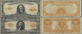 United States of America: United States Treasury – Gold Certificates, series 1922, with 10 and 20 Dollars, Fr. 1173, 1187 (P.274, 275), Condition: F/F...