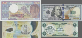 Alle Welt: Huge and high value lot with 37 banknotes from all over the world, comprising Bhutan 10 Ngultrum ND(1981) (P.8, UNC), Cameroun 1.000 Francs...