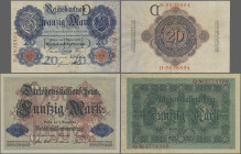 Deutschland - Deutsches Reich bis 1945: Lot mit zwei Banknoten der Reichsbank und der Reichsschuldenverwaltung, mit 20 Mark vom 7. Februar 1908, Udr. ...