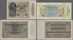 Deutschland - Deutsches Reich bis 1945: Partie von 3 Banknoten in minimal bis leicht gebrauchter Erhaltung mit 500.000 Mark vom 1.Mai 1923 mit achtste...