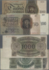 Deutschland - Deutsches Reich bis 1945: Lot mit 3 Reichsbanknoten, Holbein-Serie 1924, dabei 50 Reichsmark, Serie M/K (Ro.170a, P.177, F/F-), 100 Reic...
