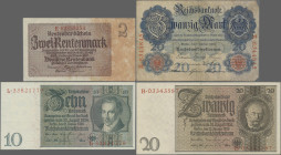 Deutschland - Deutsches Reich bis 1945: Set mit 9 Banknoten der Ausgaben 1929 bis 1942, dabei 1 x 2 Rentenmark 1937 (Ro.167b, XF), 3 x 10 Reichsmark 1...
