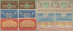 Deutschland - Alliierte Militärbehörde + Ausgaben 1945-1948: Baden, Staatsschuldenverwaltung 1947, 2 x 5 Pfennig, Serie A, Ro.208b (UNC, XF), 2 x 10 P...