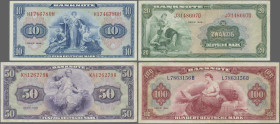 Deutschland - Bank Deutscher Länder + Bundesrepublik Deutschland: Bank deutscher Länder, Serie 1948, Set mit 4 Banknoten, dabei 10 DM Serie H/H (Ro.23...