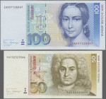 Deutschland - Bank Deutscher Länder + Bundesrepublik Deutschland: BBk III, 1989, Lot mit 7 Banknoten, dabei 10 DM, Serie AG/D (Ro.292a, UNC), 2x 50 DM...