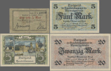 Deutschland - Nebengebiete Deutsches Reich: Handelskammer Memel mit 5, 2x 20 und 100 Mark 1922 (Ro.849a (aUNC), 851a,b (VF, XF+), 854 (F mit größerem ...