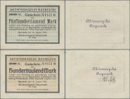 Deutschland - Notgeld - Bayern: Bayreuth, Aktienziegelei, 100, 500 Tsd. Mark, 16.8.1923, Erh. III-, total 2 Scheine
 [differenzbesteuert]
Gebotslos,...