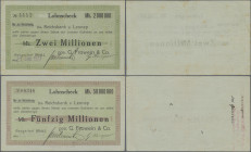 Deutschland - Notgeld - Rheinland: Bergerhof, G. Frowein & Co., 2 Mio. Mark, 21.9.1923 (gestempelt, Datum nicht in Literatur), 50 Mio. Mark, 28.9.1923...