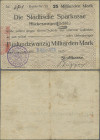 Deutschland - Notgeld - Rheinland: Hückeswagen, Stadtkasse, 25 Mrd. Mark, 29.10.1923 (Datum gestempelt), gedr. Scheck auf Städtische Sparkasse Hückesw...