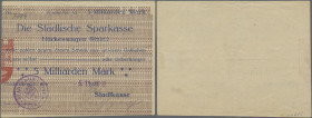 Deutschland - Notgeld - Rheinland: Hückeswagen, Stadtkasse, 5 Mrd. Mark, 6.11.1923 (Datum gestempelt), gedr. Scheck auf Städtische Sparkasse Hückeswag...
