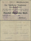 Deutschland - Notgeld - Rheinland: Hückeswagen, Stadtkasse, 100 Mrd. Mark, 20.11.1923 (Datum gestempelt), gedr. Scheck auf Städtische Sparkasse Hückes...