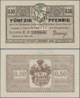 Deutschland - Notgeld - Rheinland: Lennep, Stadt, 50 Pf., 5.11.1918, Original, Raster mit 7 Linien unterhalb der Wertziffer, KN 5,5 mm, Erh. I
 [diff...