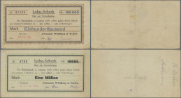 Deutschland - Notgeld - Rheinland: Lennep, Johann Wülfing & Sohn, 100 Tsd. Mark, 17.8.1923 (gestempelt), 1 Mio. Mark, 13.8.1923 (gestempelt), Lohn-Sch...
