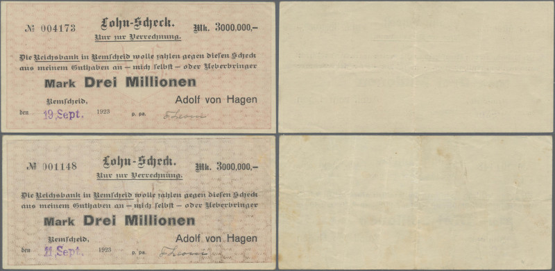 Deutschland - Notgeld - Rheinland: Remscheid, Adolf von Hagen, 3 Mio. Mark, 11.9...