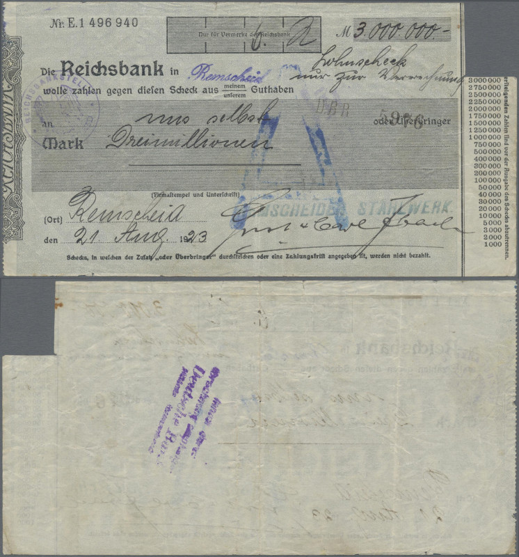 Deutschland - Notgeld - Rheinland: Remscheid, Remscheider Stahlwerk, 3 Mio. Mark...