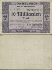 Deutschland - Notgeld - Rheinland: Remscheid, W. Ferd. Klingelnberg Söhne, 10 Mrd. Mark, 25.10.1923, Scheck auf Reichsbank, vollständig gedruckt, spät...