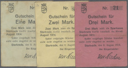 Deutschland - Notgeld - Rheinland: Sterkrade, Bürgermeister, 1 (24), 2 (18), 3 (15) Mark, 8.8.1914, total 57 Scheine, dabei je 1 x alle drei Werte mit...