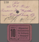Deutschland - Notgeld - Sachsen-Anhalt: Notgeld von 1914, kleines Lot mit 9 besseren Scheinen, dabei 3 x Klein-Wanzleben 5 Mark, entwertet, Schiepzig ...