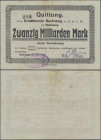 Deutschland - Notgeld - Württemberg: Backnang, Kreditverein, 20 Mrd. Mark, 29.10.1923, Quittung für ”A. HODUM, Lederfabrik, BACKNANG” (viol. Ovalstemp...