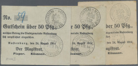 Deutschland - Notgeld - Ehemalige Ostgebiete: Rastenburg, Ostpreußen, Magistrat, 48 x 50 Pf., 22 x 1 Mark, 24.8.1914, Varianten bei Orts- und Währungs...