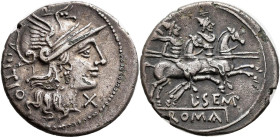 Lucius Sempronius Pitio (148 v.Chr.): AR-Denar 148 v. Chr., Rom, 3,34 g, Albert 854, Crawford 216/1, Sear 91, sehr schön.
 [differenzbesteuert]