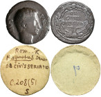 Augustus (27 v.Chr. - 14 n.Chr.): Denar, 3,28 g. Kopf nach rechts CAESAR - AVGVSTVS (nicht vollständig lesbar) Legende in drei Zeilen im Eichenkranz O...