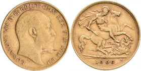 Australien: Edward VII. 1901-1910: ½ Sovereign 1906 M, Melbourne, KM# 14, Friedberg 33. 3,97 g, 917/1000 Gold. Kratzer und Randfehler, sehr schön.
 [...