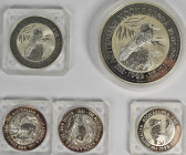 Australien: Elizabeth II. 1952-2022: 10 Dollars 1992, 10 OZ 999/1000 Silber, KM# 161. Dabei noch 2 Dollars 1992 (2 OZ), 2 x 5 Dollars 1991 (je 1 OZ) s...