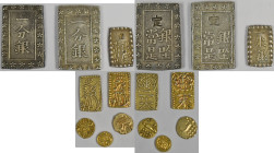 Japan: Lot 8 Stück, Bu (Ichubu) + 2 Shu (Nishu Gin) + 1 Shu (Isshu Gin), sowie 2 x 2 Gold Shu (1,58/1,67 g), alle 19. Jhd. sowie 3 x indische Gold Fan...