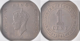 Malaiische Staaten: MALAYA (British Colony), Georg VI. 1936-1952: 1 Cent 1941 I (Calcutta). KM# 2. Im Slab NGC Grading MS 63 BN.
 [differenzbesteuert...