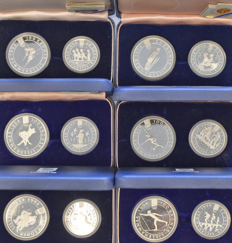 Norwegen: Olympische Spiele Lillehammer 1994: 6 x 50 Kronen sowie 6 x 100 Kronen...