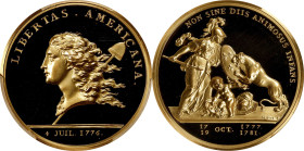 "1781" (2000) Libertas Americana Medal. Modern Paris Mint Dies. Gold. Proof-69 Deep Cameo (PCGS).
47 mm. 2.06 troy ounces, .916 fine, 1.885 troy ounc...