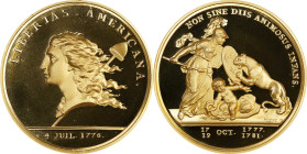 "1781" (2000) Libertas Americana Medal. Modern Paris Mint Dies. Gold. No. 154/500. Proof-69 Ultra Cameo (NGC).
47 mm. 2.06 troy ounces, .916 fine, 1....