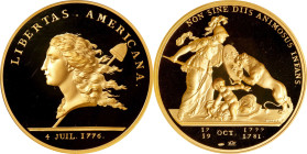 "1781" (2004) Libertas Americana Medal. Modern Paris Mint Dies. Gold. Proof-68 Deep Cameo (PCGS).
40 mm. 43 grams, 1.38 troy ounces, .999 fine, 1.38 ...