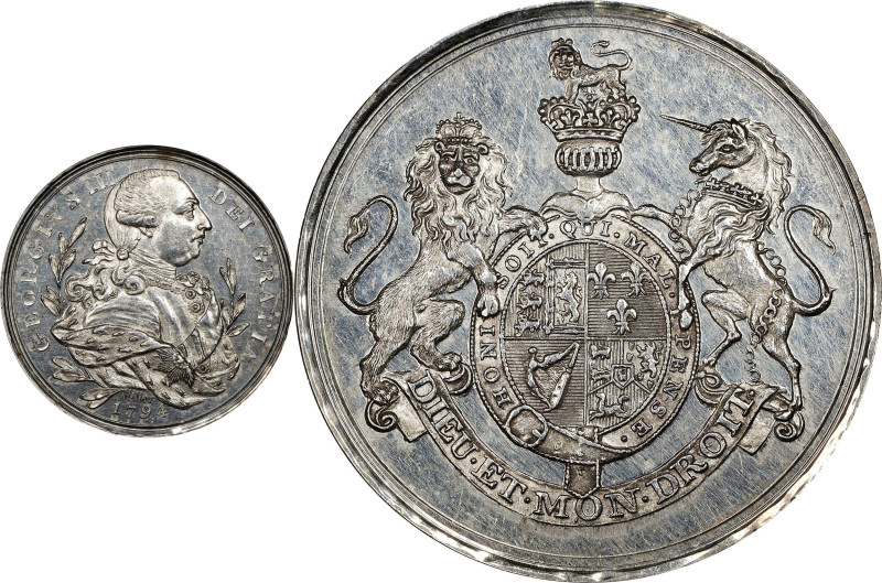 1794 George III "Simcoe" Indian Peace Medal. Silver. Jamieson-19, Breton-13. Let...