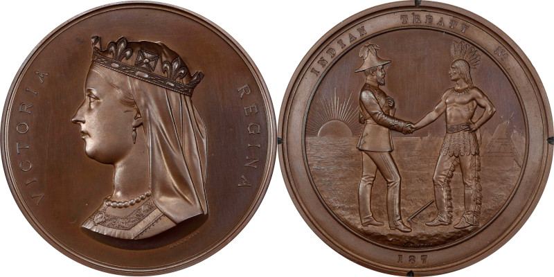 Display Pair of Victoria Treaty Medals. Bronze. With Original Display Frame. Jam...