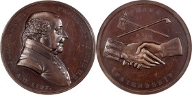 "1797" (post-1844) John Adams Indian Peace Medal. Bronze. Third Size. Julian IP-1, Prucha-59. First Reverse. MS-63 BN (NGC).
51 mm. Lovely mahogany-b...