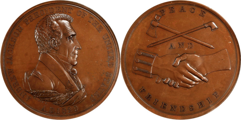 1829 Andrew Jackson Indian Peace Medal. Bronze. First Size. Julian IP-14, Prucha...