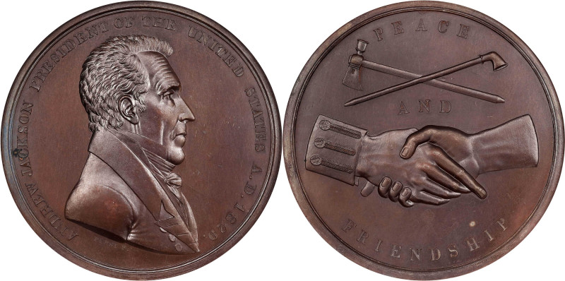 1829 Andrew Jackson Indian Peace Medal. Bronze. Second Size. Julian IP-15, Pruch...