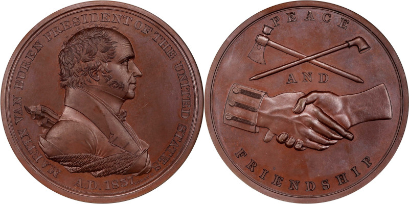 1837 Martin Van Buren Indian Peace Medal. Bronze. First Size. Julian IP-17, Pruc...