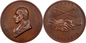 1841 John Tyler Indian Peace Medal. Bronze. First Size. Julian IP-21, Prucha-45. Second Reverse. MS-65 BN (NGC).
76 mm. Lovely light mahogany-bronze ...