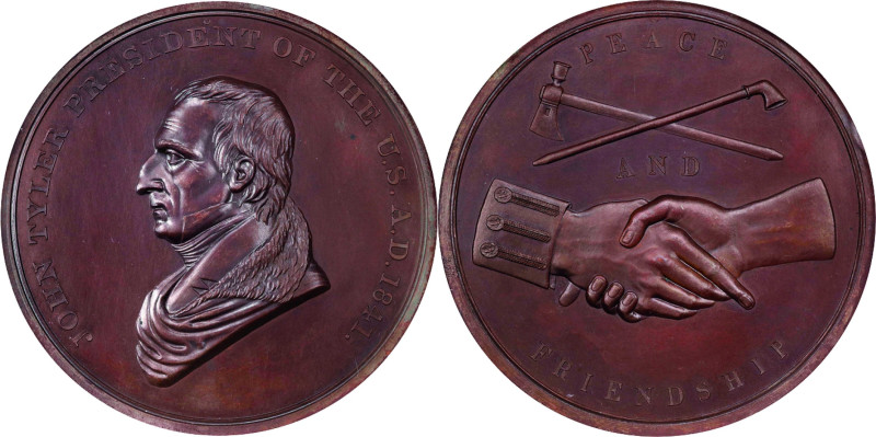 1841 John Tyler Indian Peace Medal. Bronze. Second Size. Julian IP-22, Prucha-45...