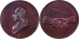 1841 John Tyler Indian Peace Medal. Bronze. Second Size. Julian IP-22, Prucha-45. First Reverse. MS-64 BN (NGC).
62.5 mm. Satiny deep chocolate-brown...